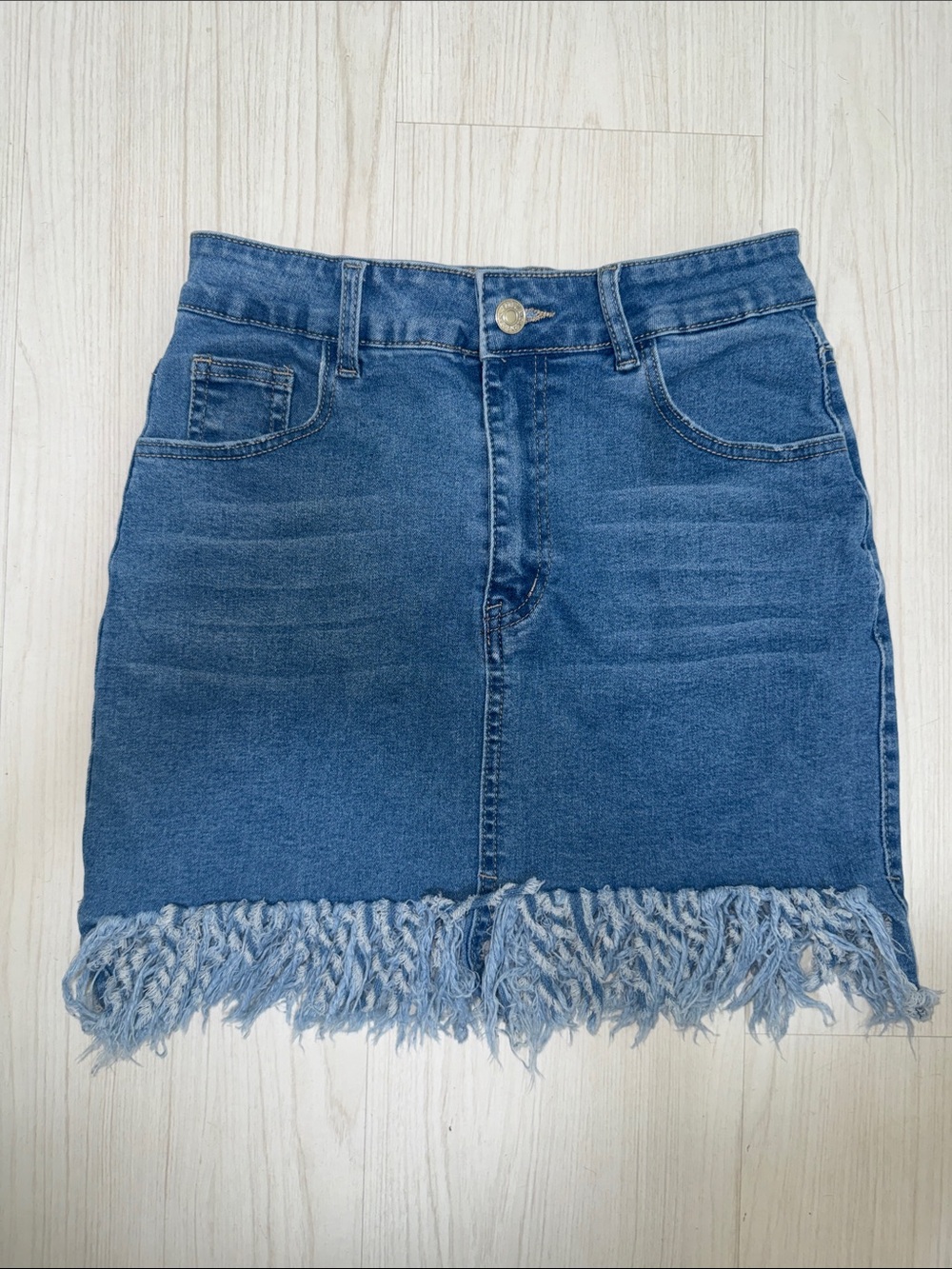 Frayed Hem Blue Denim Mini Skirt
